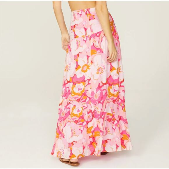 MinkPink Pink Tiered Ruffle Maxi Skirt XS Cottagecore Boho Vacation Full $129 - Picture 3 of 10